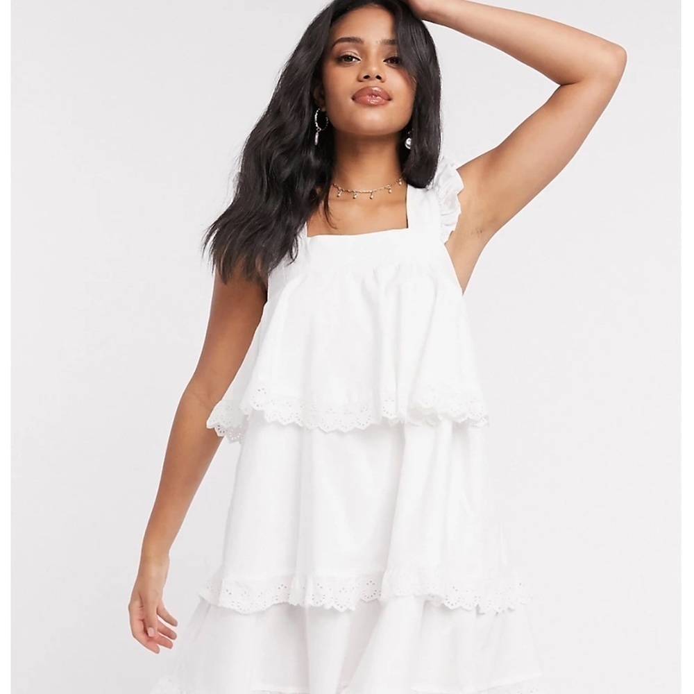Reclaimed Vintage White Tiered Eyelet Midi Dress